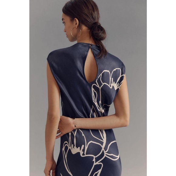 ANTHROPOLOGIE Maeve Mock-Neck Navy and White Midi Slip Dress - Picture 2 of 3